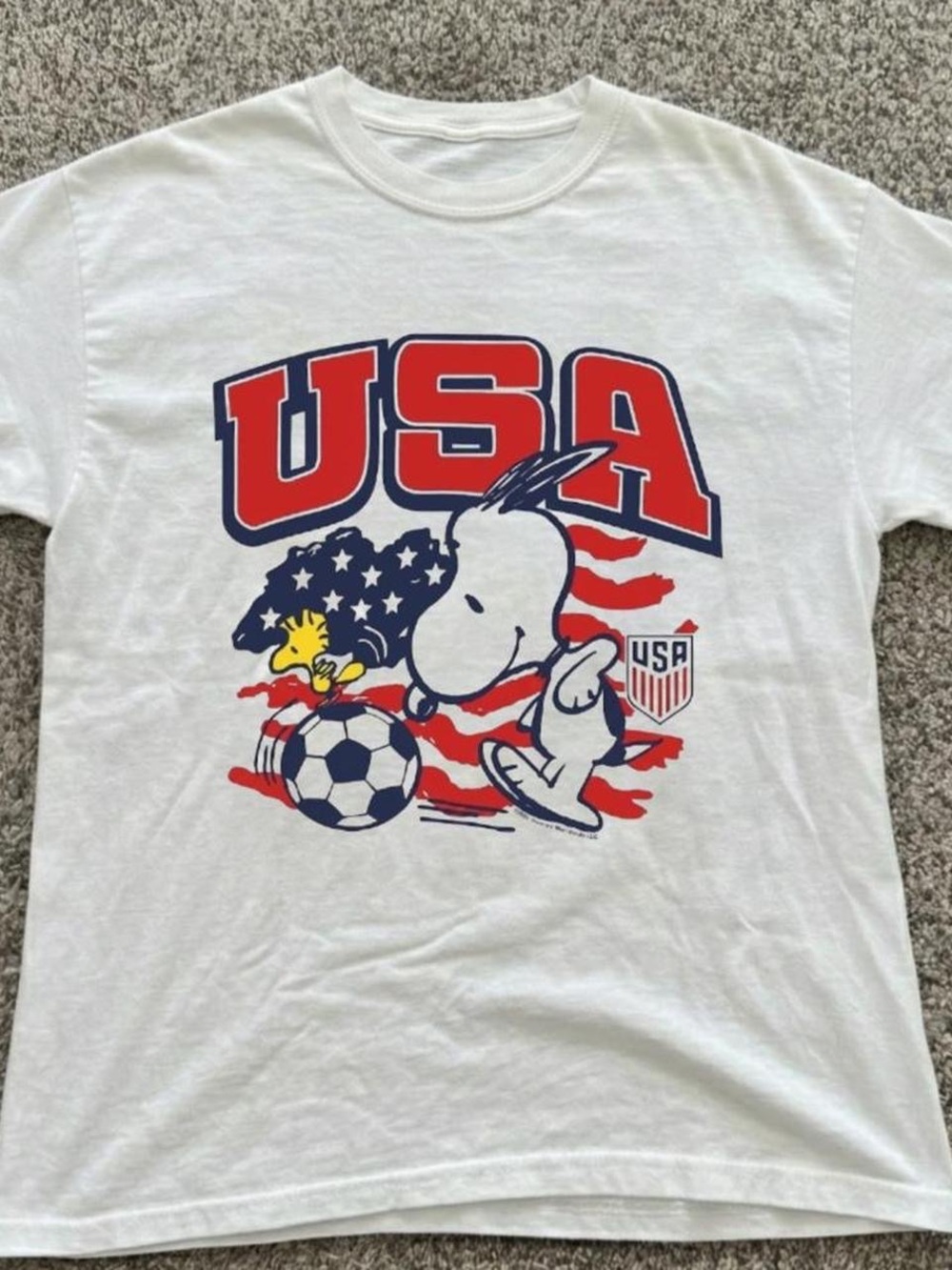 Gildan White Short-Sleeve USA Snoopy Soccer Graphic Tee